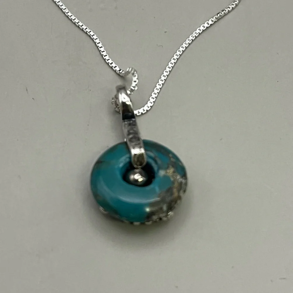 Turquoise and Sterling Silver Necklace with Delicate Chain - Picture 4 of 4